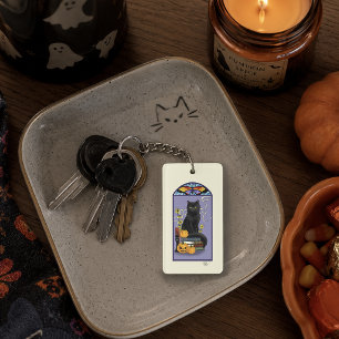 Llavero Art Nouveau Gato Negro Calabaza Púrpura Otoño Amar