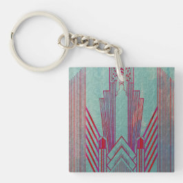 Llavero Art Nouveau, rojo, verde azulado, verde, vintage, 