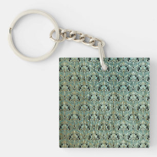 Llavero Art Nouveau, verde azulado, oro, patrón, belle épo