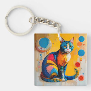 Llavero Arte abstracto colorido de gato