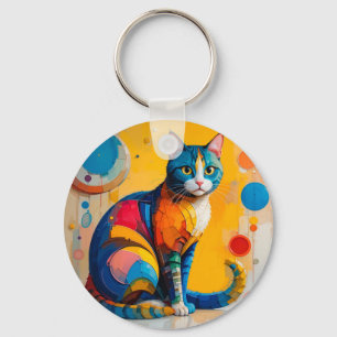 Llavero Arte abstracto colorido de gato