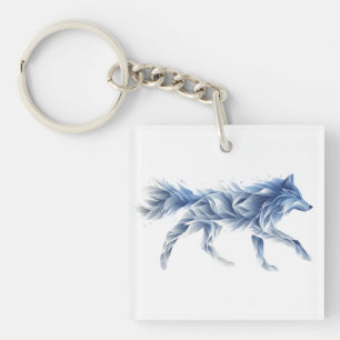 Llavero Arte abstracto de lobo: Ilustración geométrica de