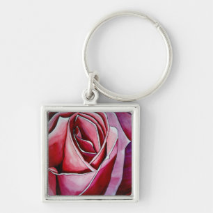 Llavero Arte abstracto de macroflor de rosa Rose acuarela
