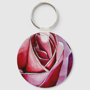 Llavero Arte abstracto de macroflor de rosa Rose acuarela