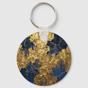 Llavero Arte abstracto de oro azul marino