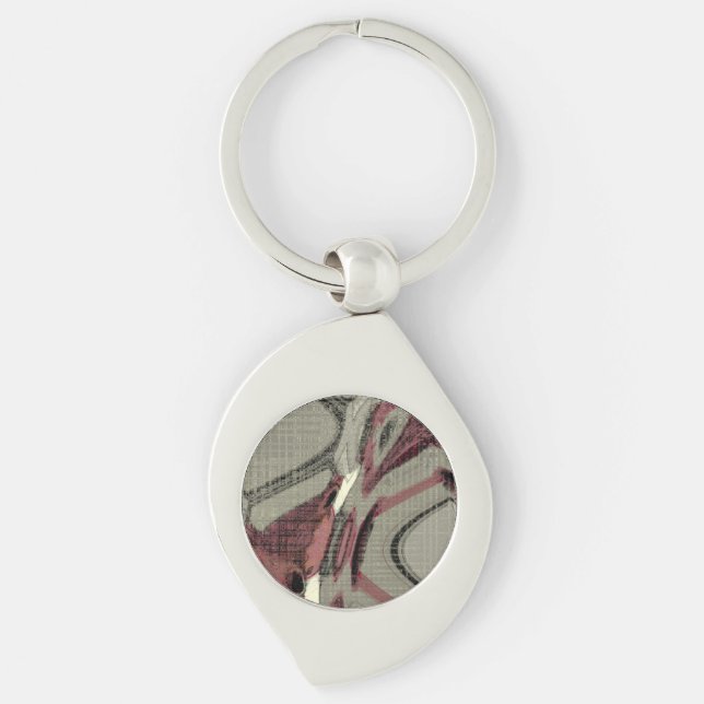 Llavero Arte abstracto gris y rojo (Anverso)