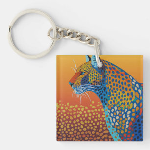 Llavero Arte abstracto vibrante de leopardo