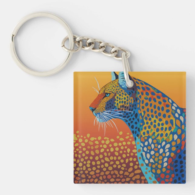 Llavero Arte abstracto vibrante de leopardo (Frente)