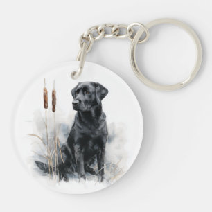 Llavero Arte Acuarela de Labrador Retriever Negro