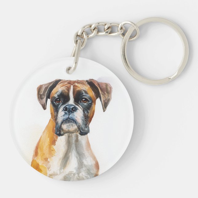 Llavero Arte Acuarela de Perro Boxer (Atrás)