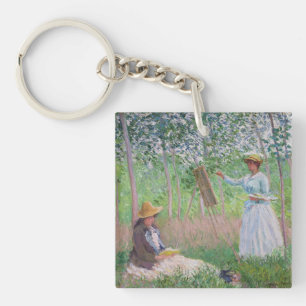Llavero Arte antiguo de Monet de bosque con luz moteada de