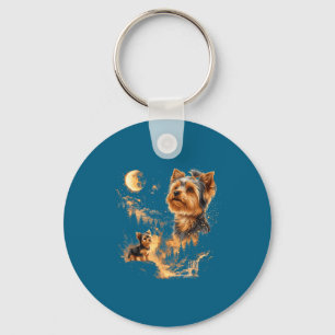 Llavero Arte Antiguo de Yorkshire Terrier Aullando a la Lu