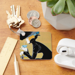 Llavero Arte Antiguo Modernista, Señora Bebiendo Té Marco 