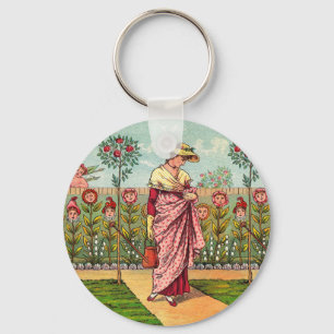 Llavero Arte Antiguo Mujer Flor Creciente Jardín