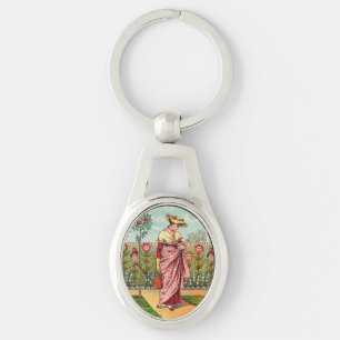 Llavero Arte Antiguo Mujer Flor Creciente Jardín