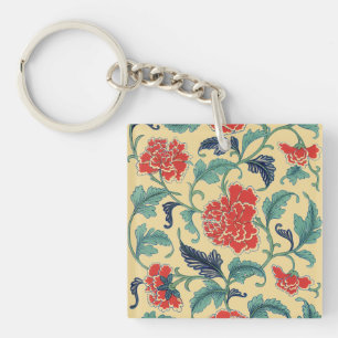 Llavero Arte Antiguo Nouveau Chino Rojo Floral Chinoiserie