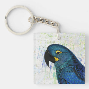 Llavero Arte azul del retrato del vintage del Macaw del