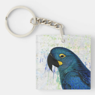 Llavero Arte azul del retrato del vintage del Macaw del
