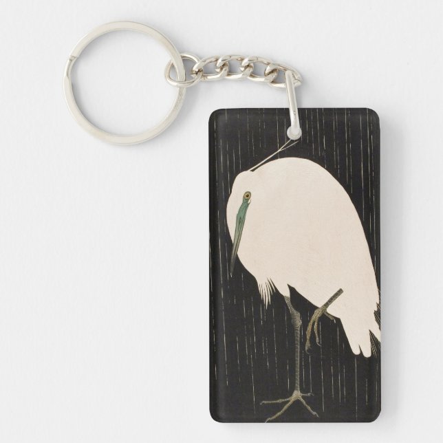Llavero Arte blanco de la grúa del ukiyo-e japonés clásico (Frente)