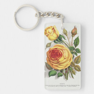 Llavero Arte Botánico Vintage Rosa Amarilla y Naranja de A