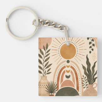 Llavero Arte botánico y sol boho