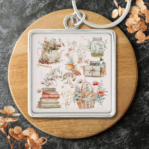 Llavero Arte caprichoso de hongos florales Cottagecore Lib