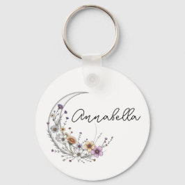 Llavero Arte Celestial Personalizado de Luna Creciente Flo
