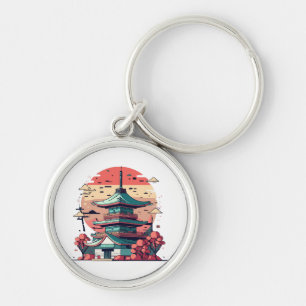 Llavero Arte colorido de edificios de Japón