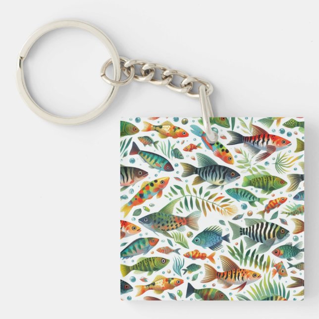 Llavero Arte colorido de peces submarinos (Frente)
