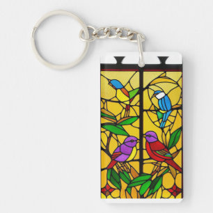 Llavero Arte colorido en vidrio con aves