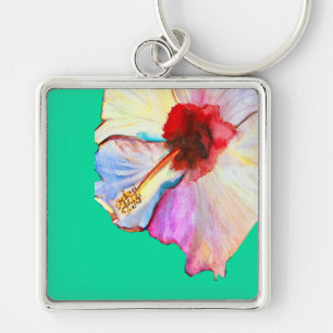 Llavero arte de acuarela de hibisco de verano