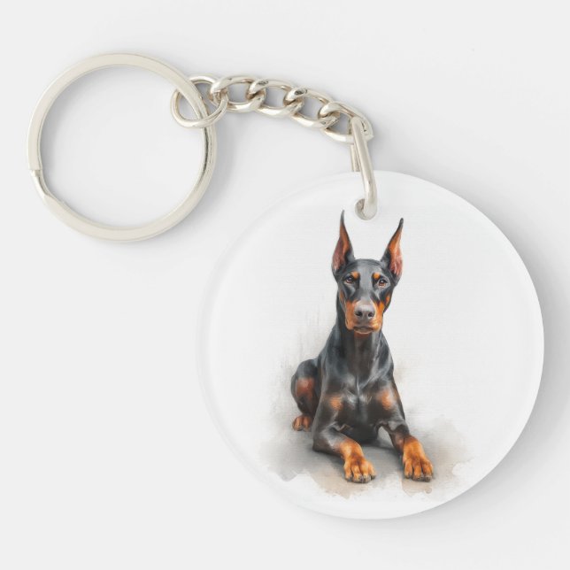 Llavero Arte de Acuarela Doberman (Frente)
