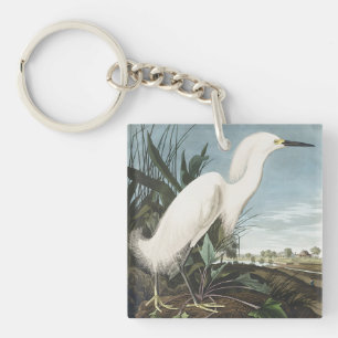 Llavero Arte de ave garceta nevada Audubon vintage