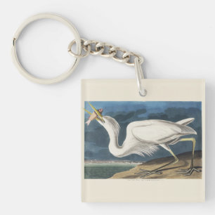 Llavero Arte de ave Garza Blanca de Audubon vintage