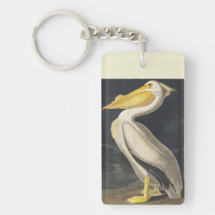 Llavero Arte de ave pelícano blanco americano Audubon vint