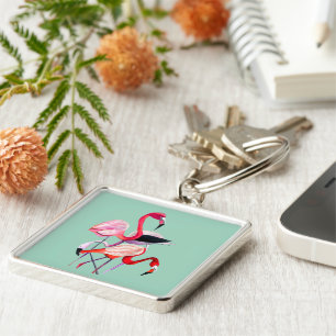 Llavero arte de aves acuáticas flamingo naranja