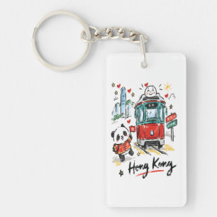 Llavero Arte de boceto adorable del tranvía de Hong Kong