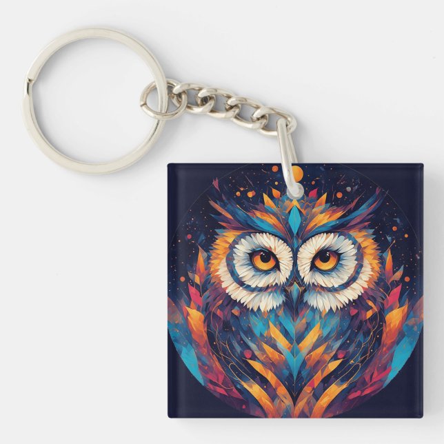Llavero 🦉 Arte de búho geométrico de colores regalo 🦉 (Frente)
