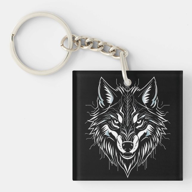 Llavero Arte de cabeza de lobo (Frente)
