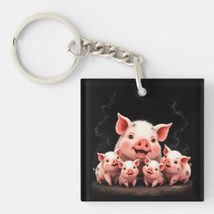Llavero Arte de cerdo – Madre cerda y cerditos