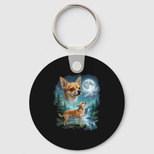 Llavero arte de Chihuahua aullando en noche de luna