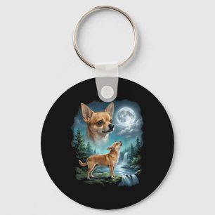 Llavero Arte de Chihuahua Perro Noche a la Luz de la Luna