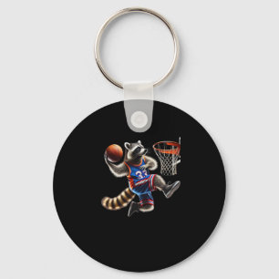 Llavero Arte de clavada de baloncesto de mapache - Ilustra