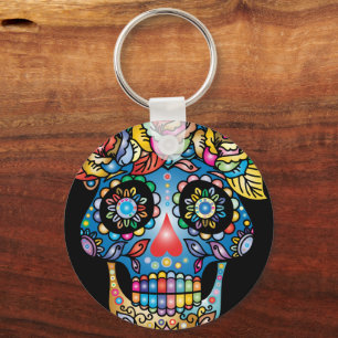 Llavero Arte de Cráneo de Azúcar, Día de Muertos