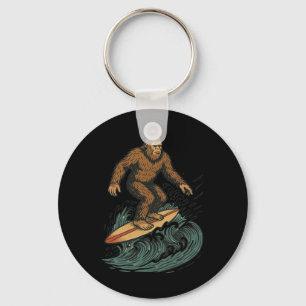 Llavero Arte de Criptido de Playa Retro de Bigfoot Surfing