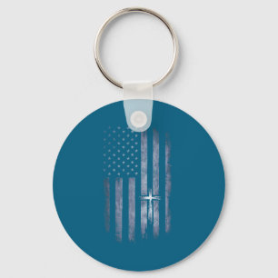Llavero Arte de cruz cristiana bandera americana con estil