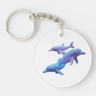 Llavero Arte de delfines mágicos azules y rosados