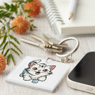 Llavero Arte de dibujos animados de gatito juguetón lindo