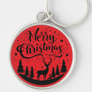 Llavero Arte de diseño de árbol y ciervos navideños clásic
