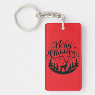 Llavero Arte de diseño de árbol y ciervos navideños clásic